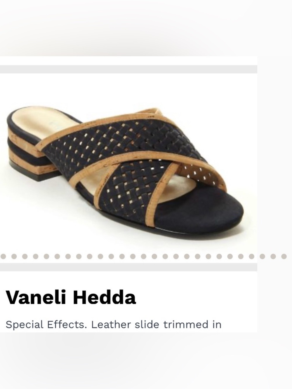 Vaneli Hedda Black Performance/Nabuk Natural Cork Sandals - 9.5B - Brand New